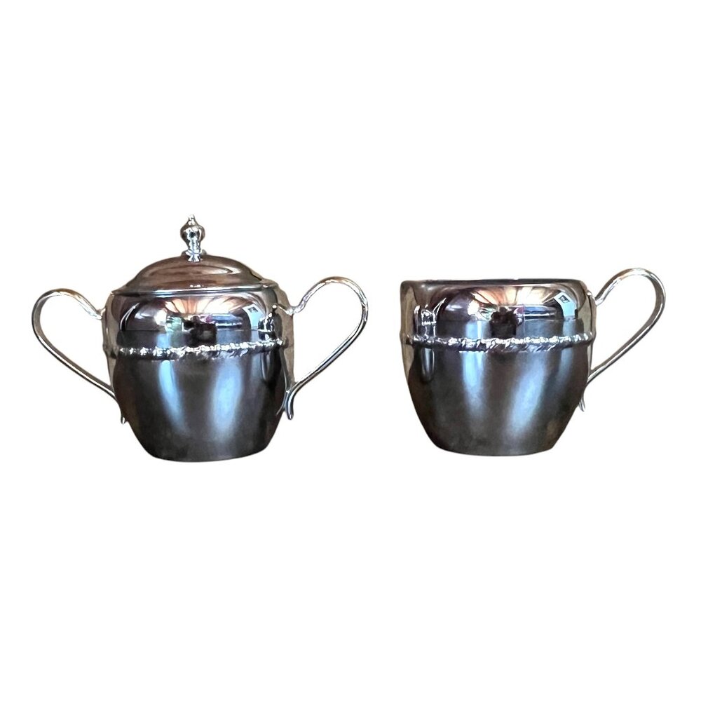 Vintage Silver Plated Creamer and Sugar Bowl with Lid Set